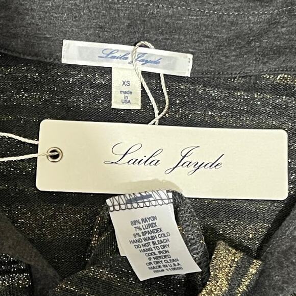 Laila Jayde (XS) Shimmer Stripe Collar Long Sleeve High Low Metallic Knit Top - Picture 5 of 9